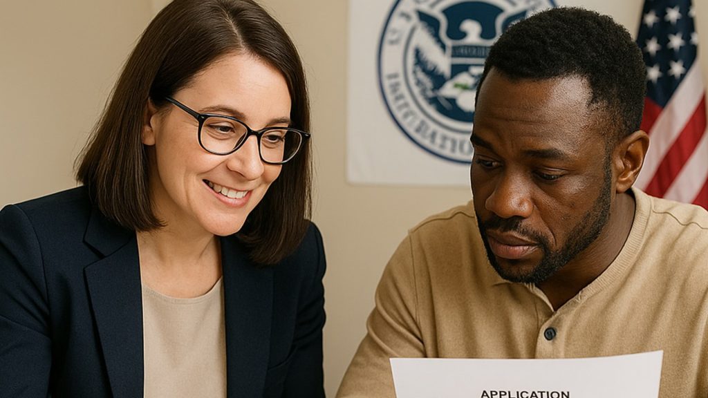 tps-immigration-lawyer-charlotte Immigration attorney assisting a TPS applicant from a designated country with legal paperwork and guidance in Charlotte and Kinston, NC.